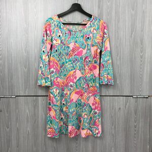 Lilly Pulitzer Linden Peel and Eat Flamingo 3/4 Sleeve Dress Small Beach Preppy‎